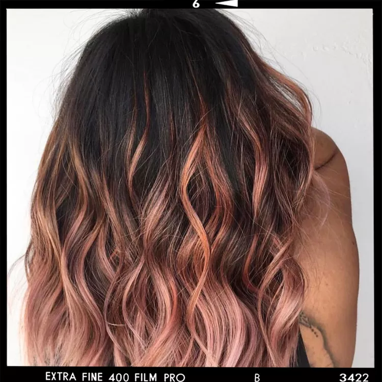 Dark Brown Hair With Rose Gold Highlights