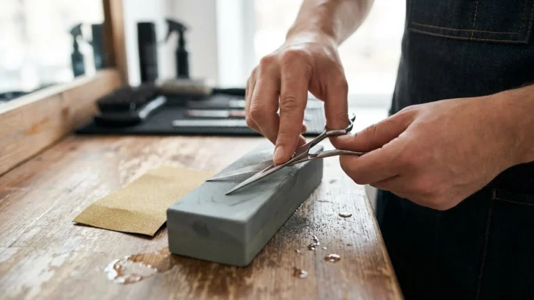 how to sharpen hair cutting scissors