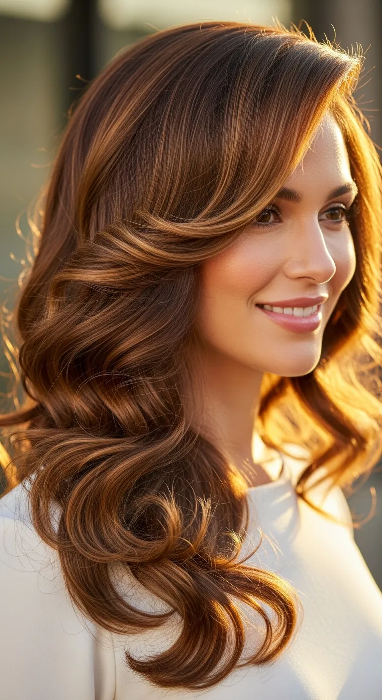 Defined Curls with Deep Side Part