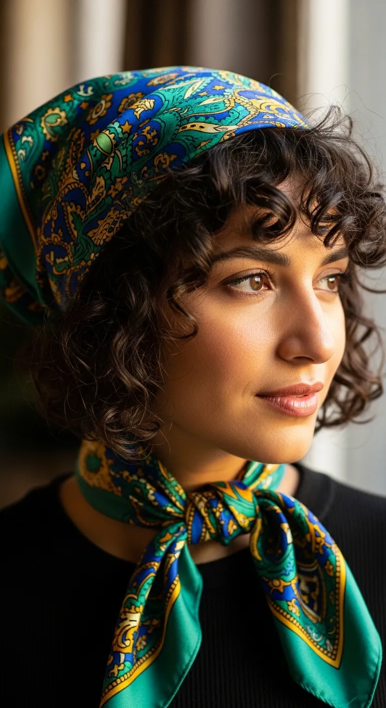 Curly Bob with a Scarf