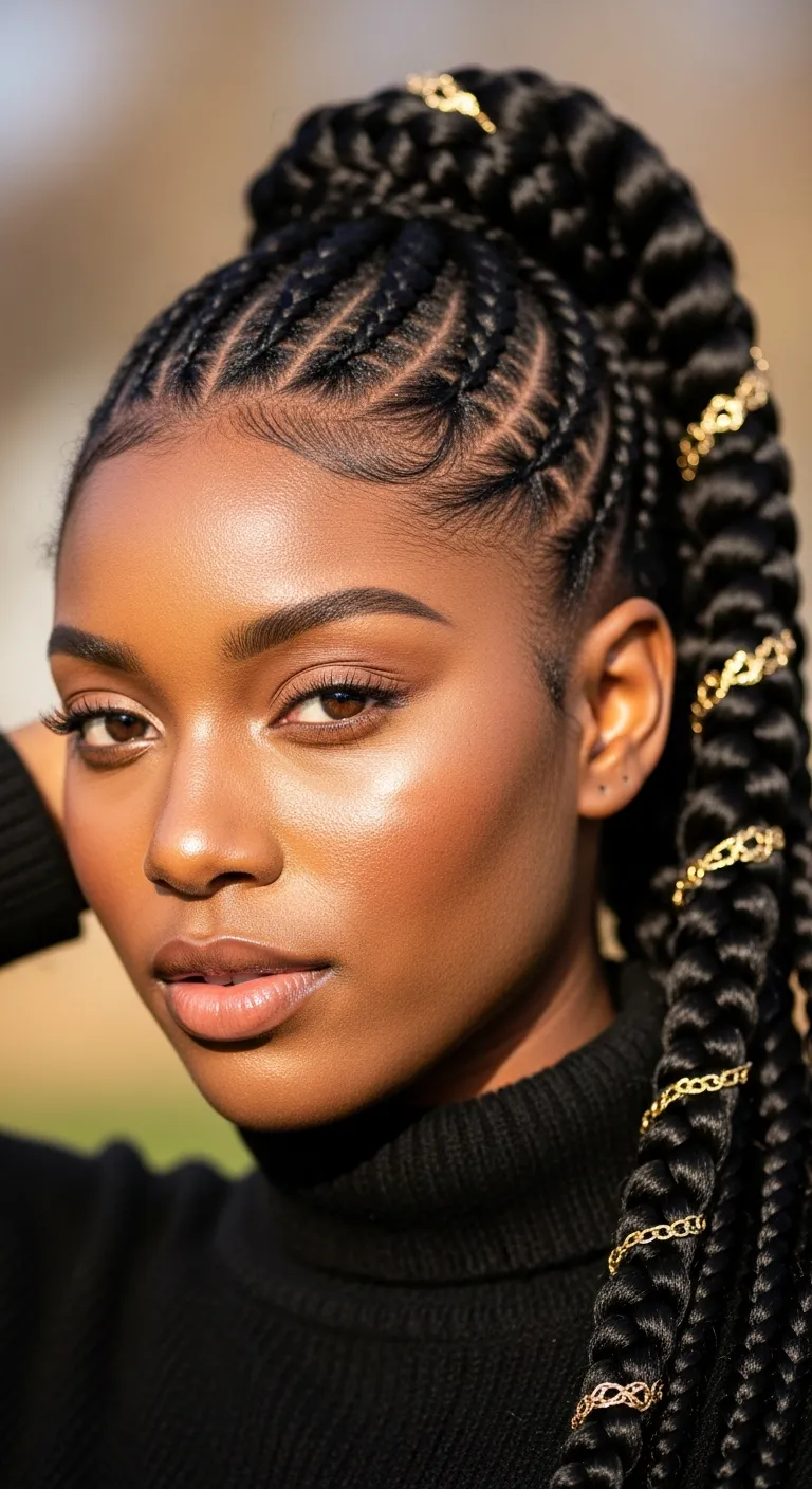 18. Braided Ponytail with Gold Cuffs