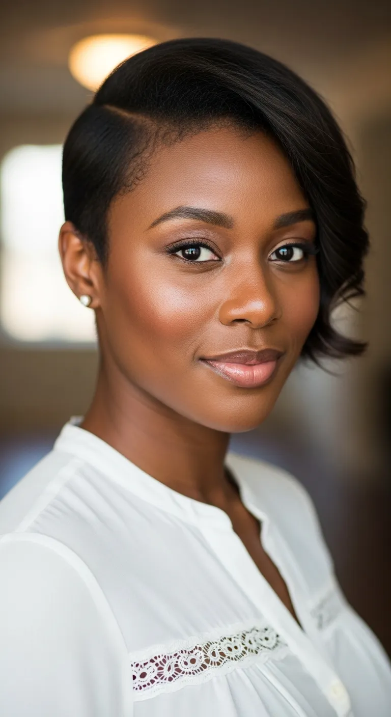 22. Short Natural Hair with a Side Sweep