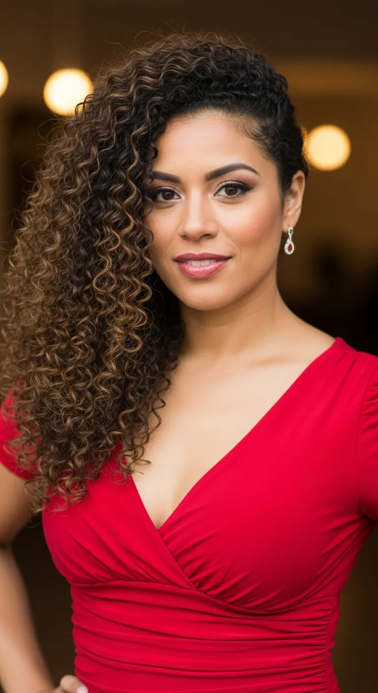 4. Defined Curls with a Deep Side Part: Seductive Sophistication