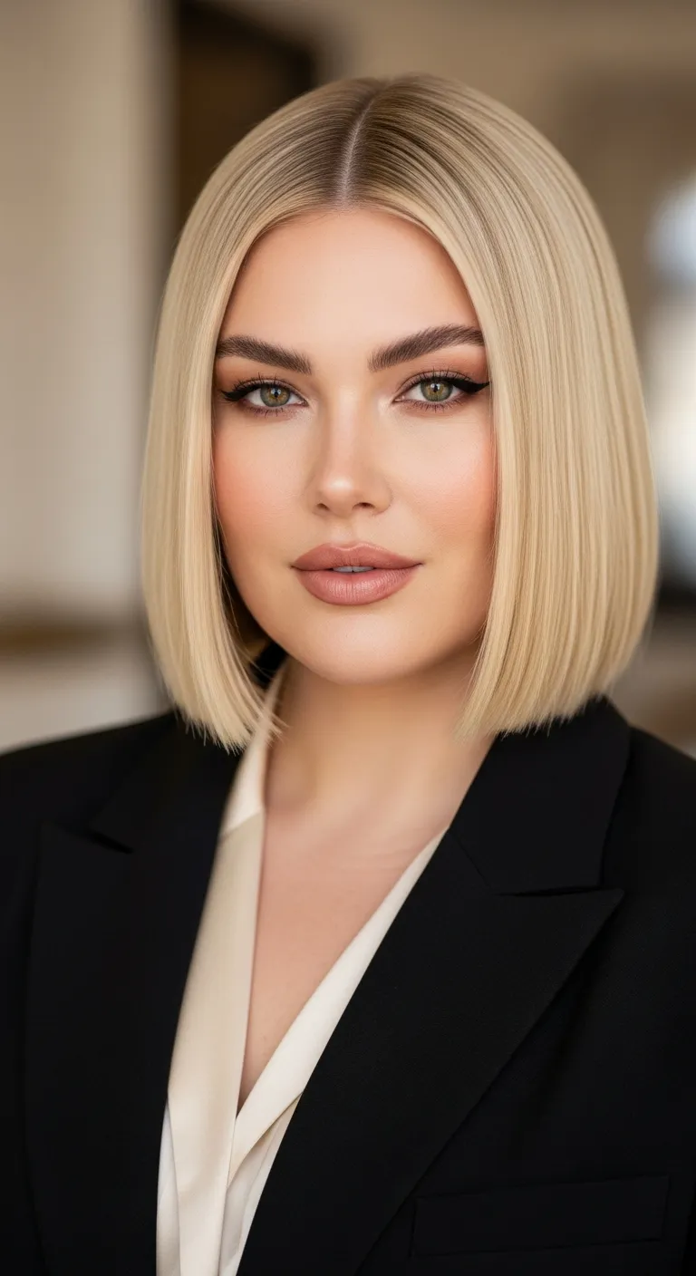12. The Blunt Blonde Bob with Center Part