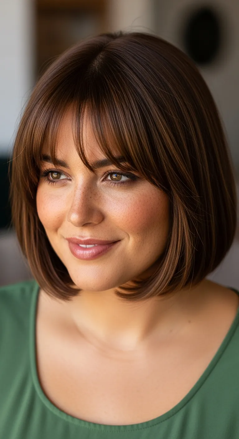 14. Chin-Length Bob with Wispy Bangs
