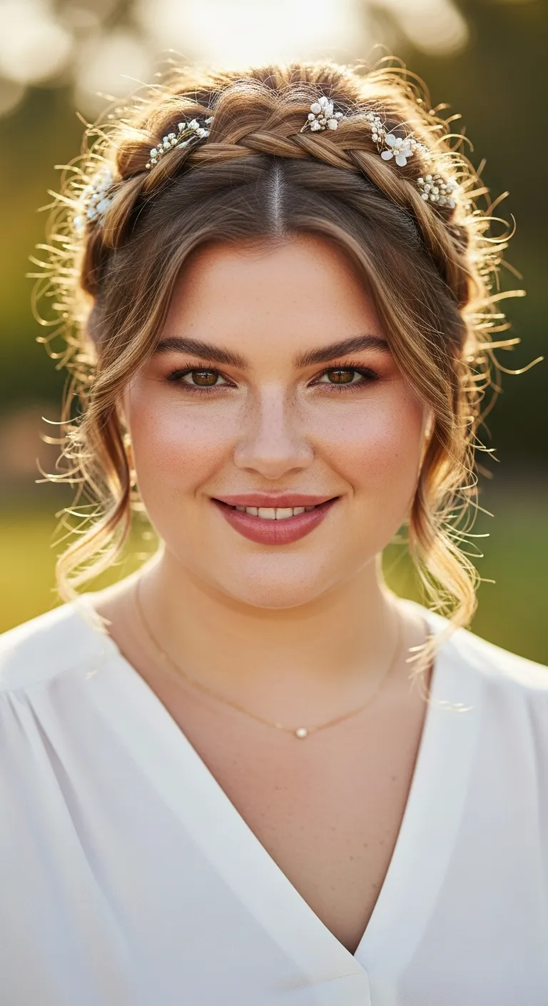15. Braided Updo with Face-Framing Tendrils