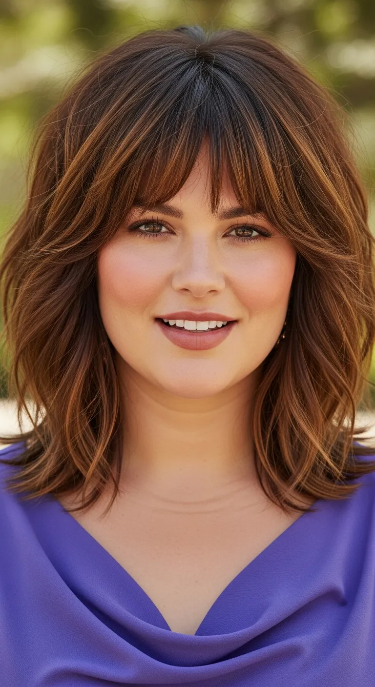 16. Shoulder-Length Shag with Bangs
