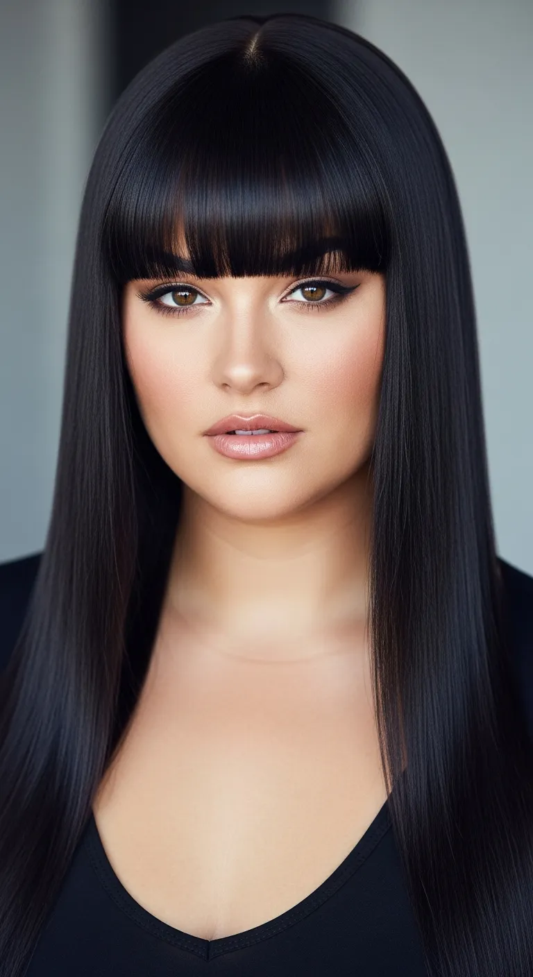 20. Long, Straight Hair with Blunt Bangs