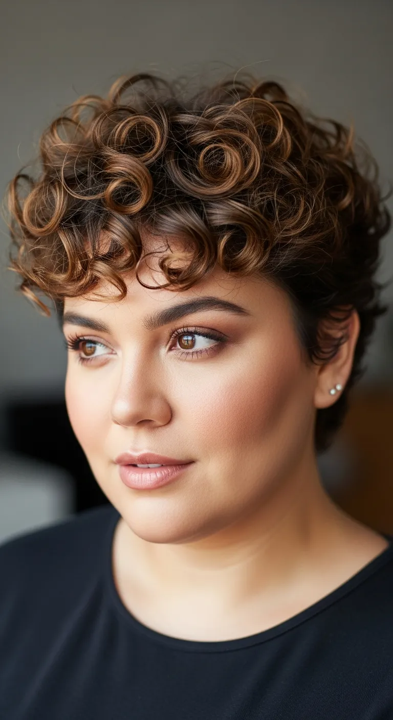 22. Curly Pixie Cut with Volume on Top