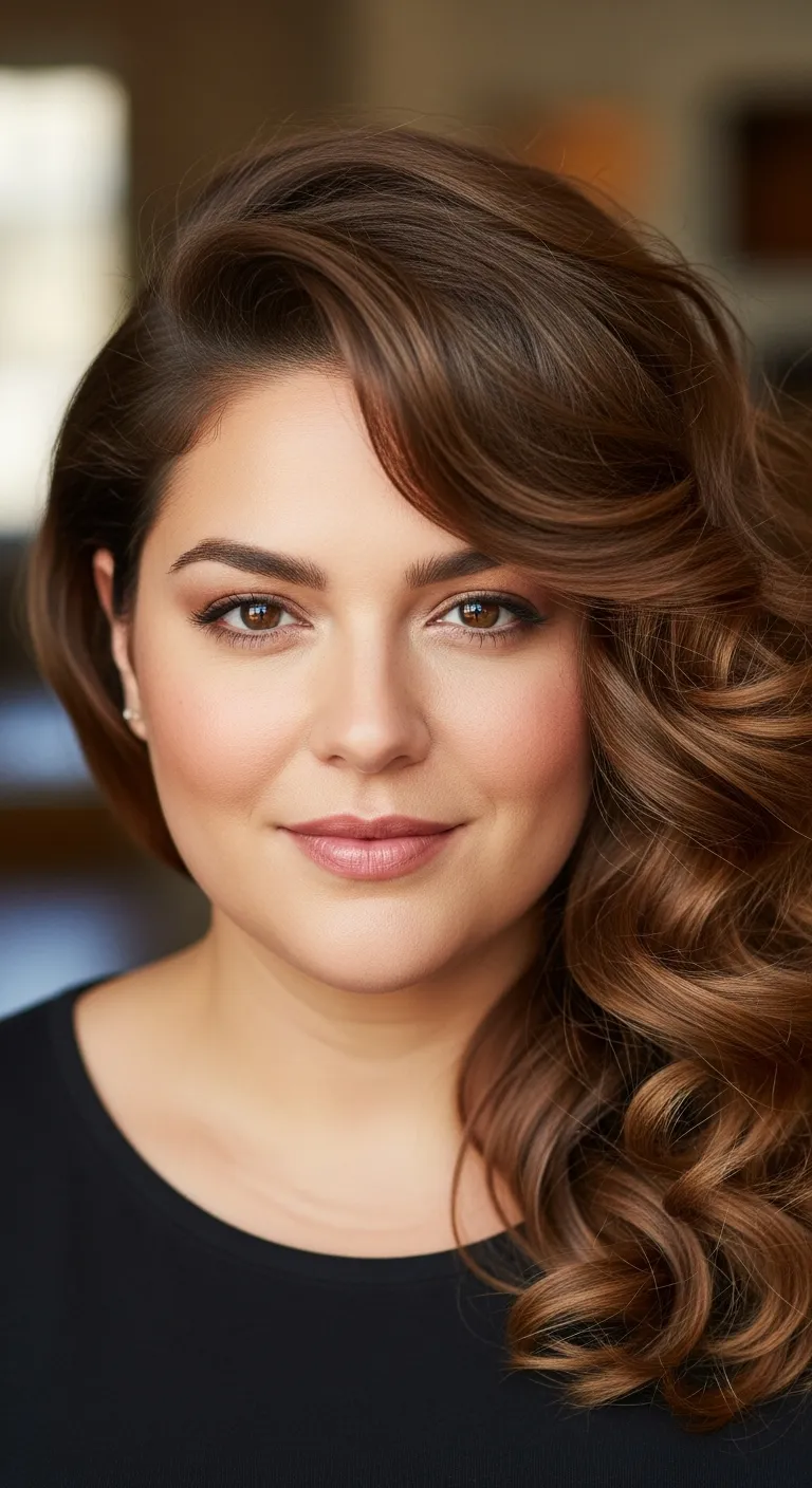 4. Voluminous Curls with a Side Part