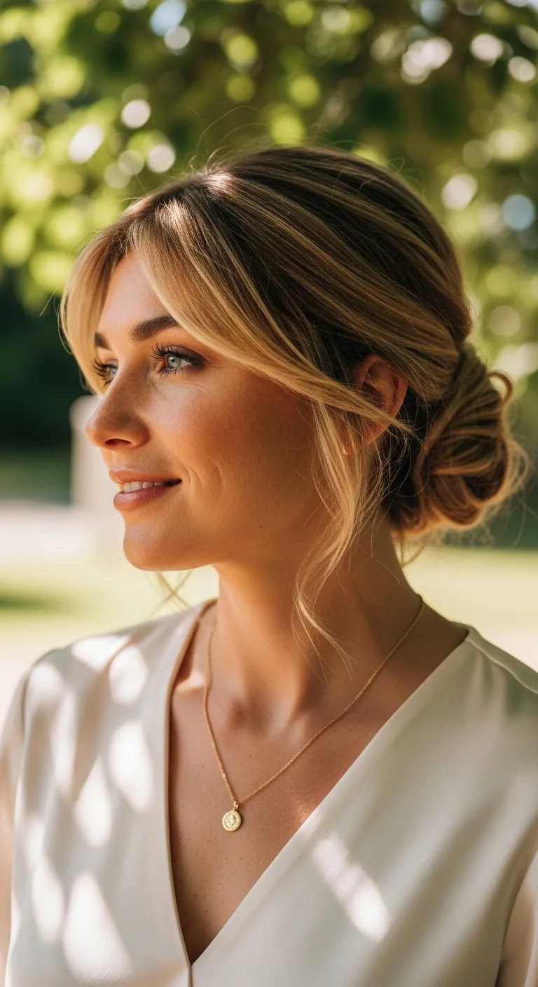 6. Low Bun with Face-Framing Pieces