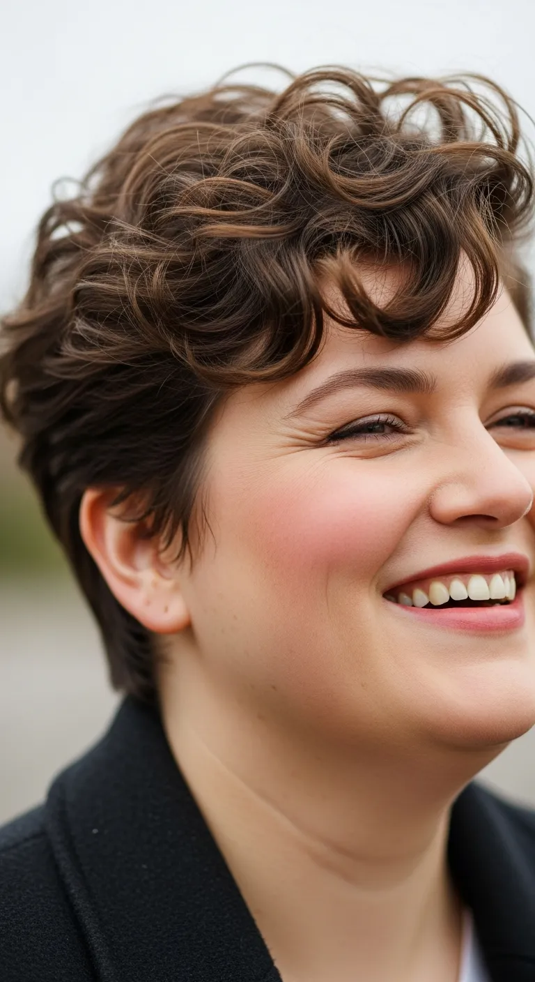 Curly Pixie Cut with Volume on Top