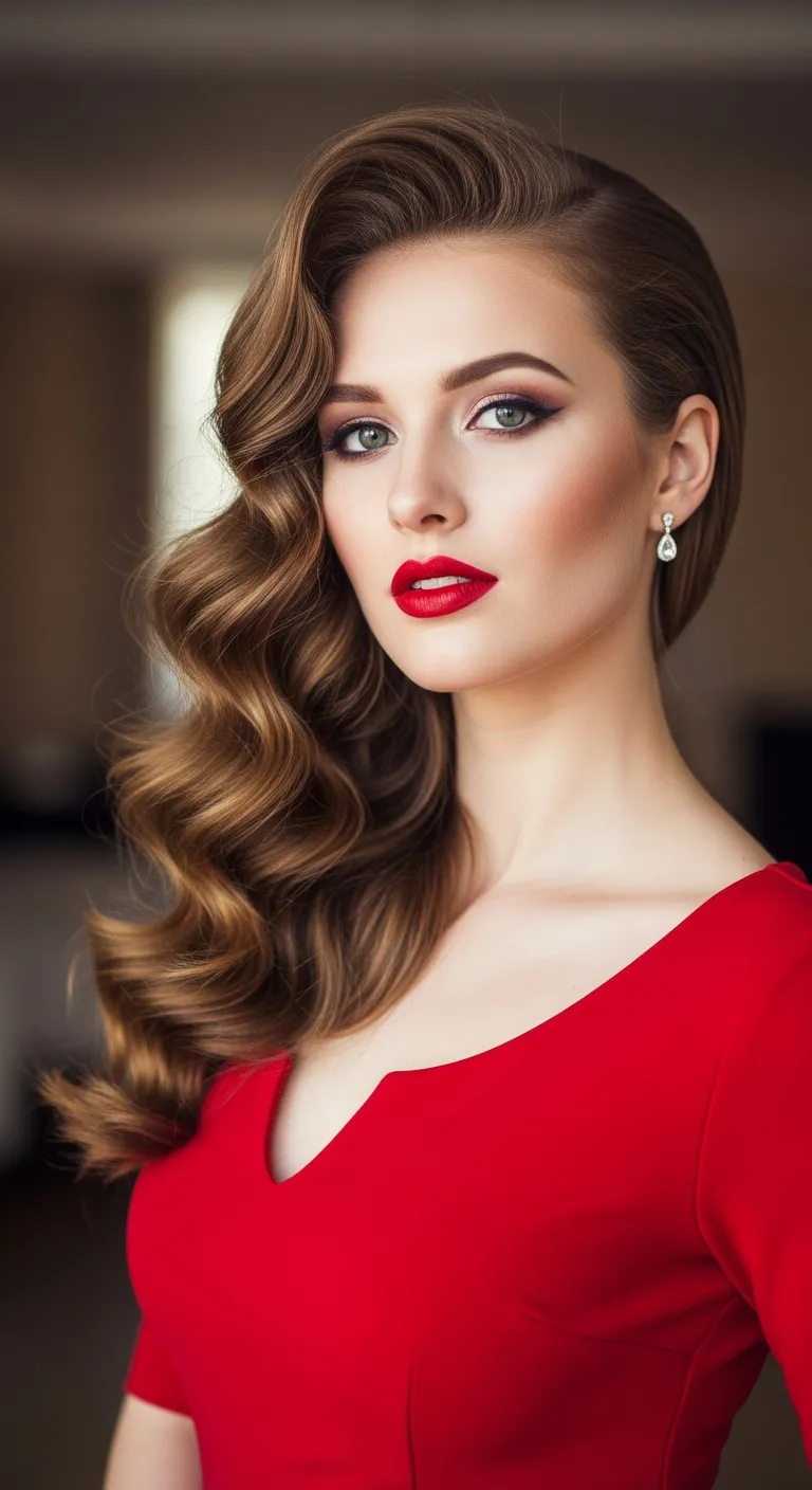 Defined Curls with a Deep Side Part: Dramatic Flair
