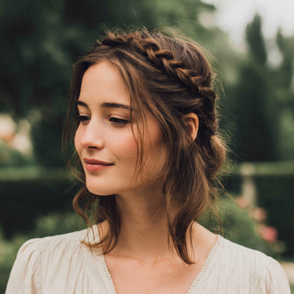29 Medium Hair Summer Hairstyles That Look Stylish and Lightweight Try This Look Today 13 12 crown braid medium hair styled in crown braid a