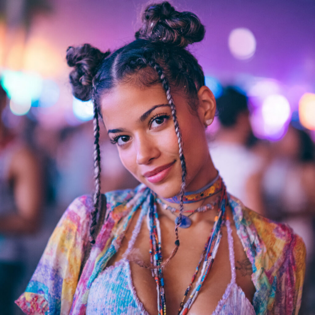 A Braided Space Bun Combination