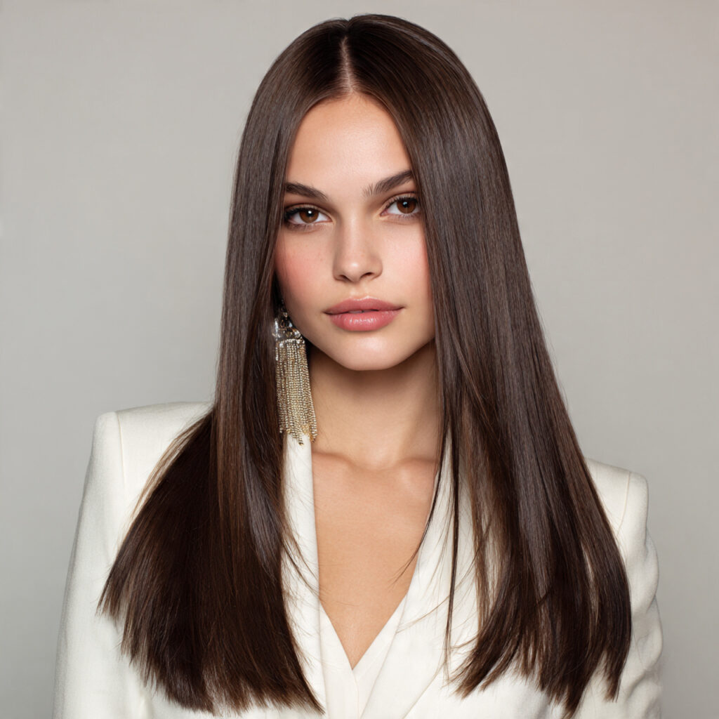 Sleek Straight with a Center Part