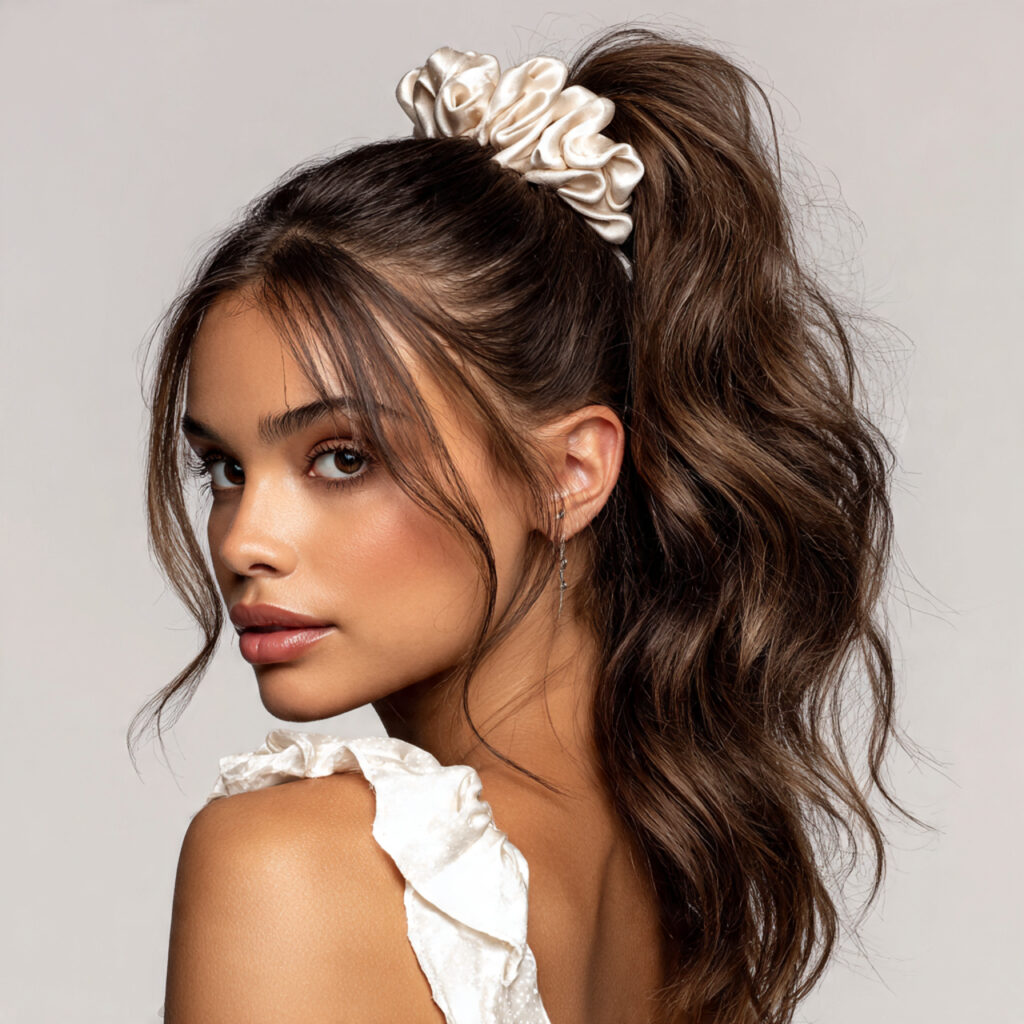27 Cute Summer Hairstyles That Look Adorable and Effortless Try These Now 21 A Satin Scrunchie Half-Up