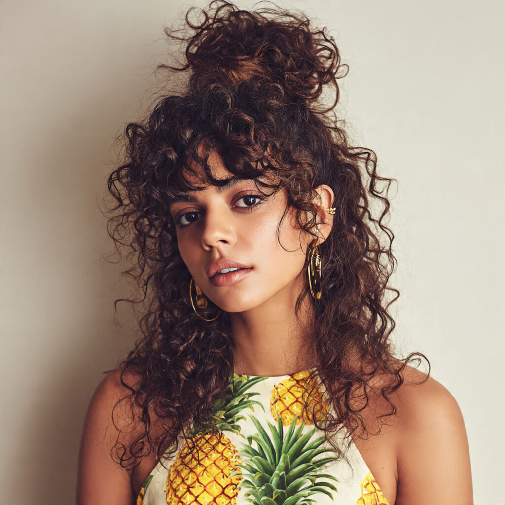 6 pineapple style curly hair in pineapple style hi