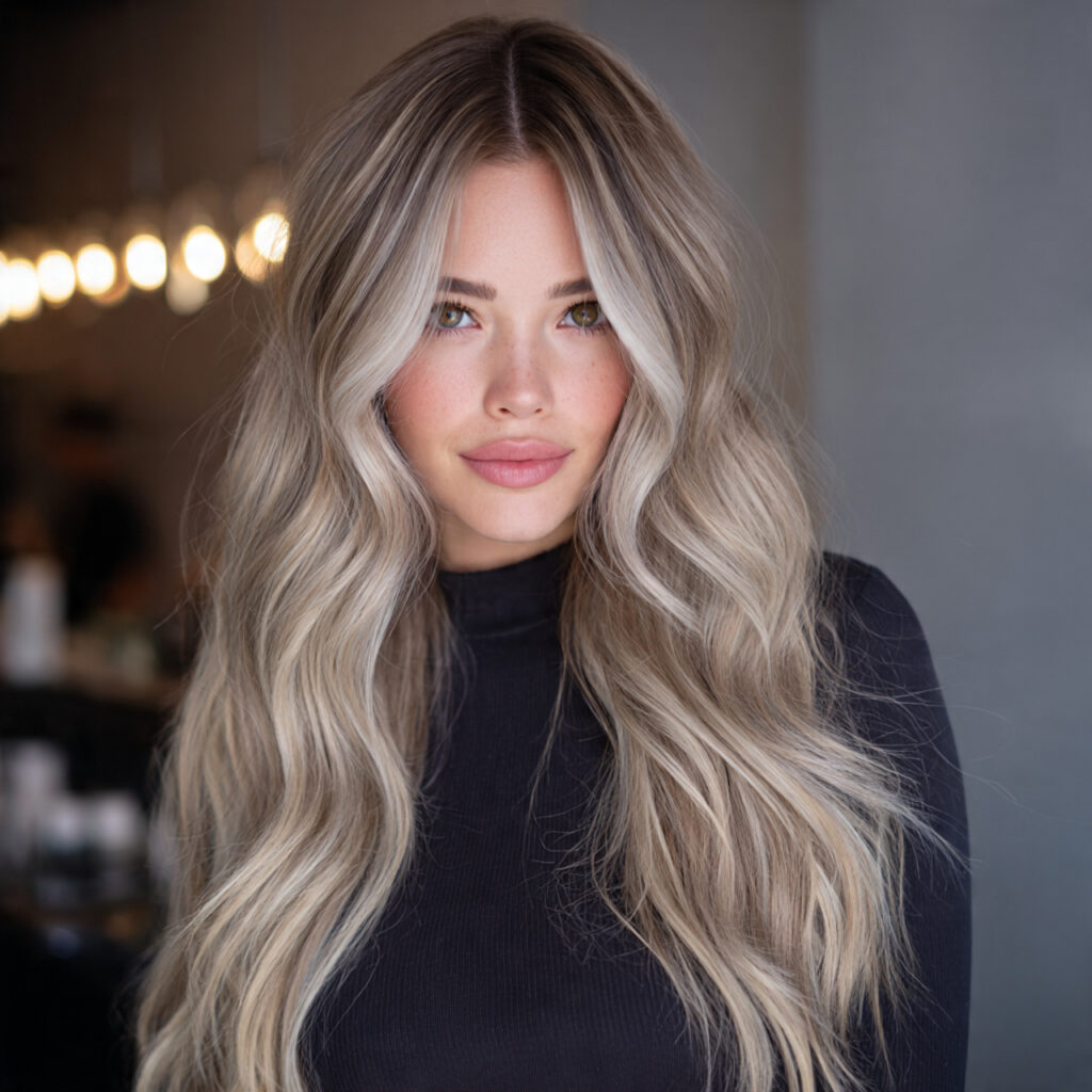 Ash Blonde with Money Piece Highlights