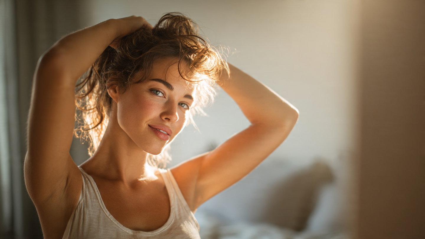 a bright summer morning beauty scene a woman stand