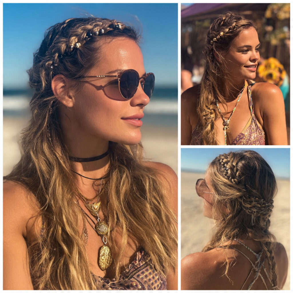 29 Medium Hair Summer Hairstyles That Look Stylish and Lightweight Try This Look Today 23 For the Beach: Loose Dutch Braids With Beads